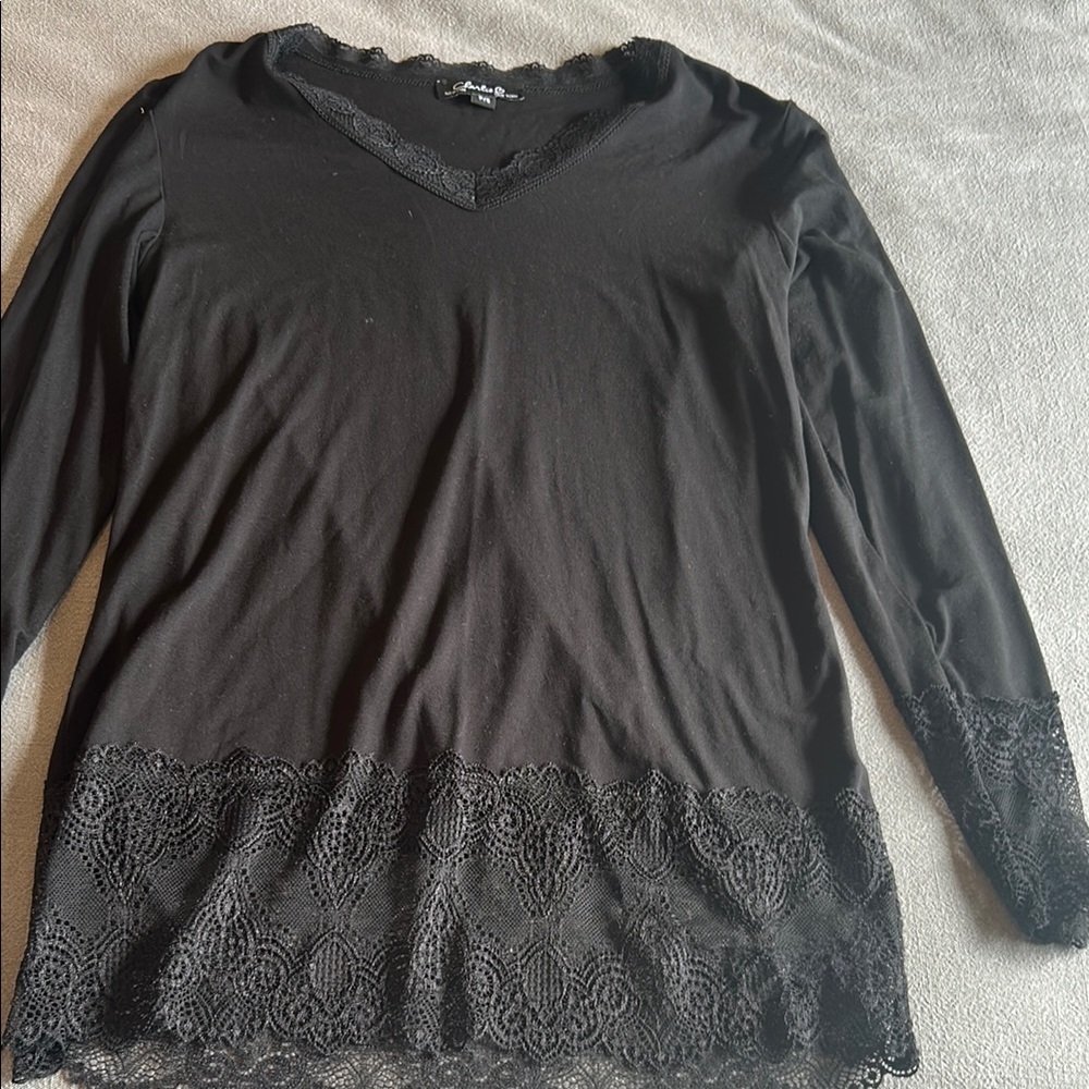 Black Lace Trim Women's Top